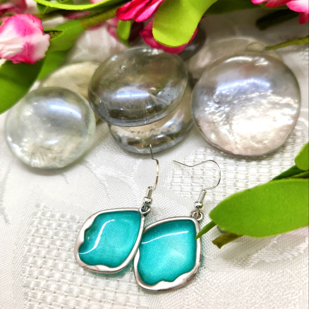 Blue Resin and Silver Earrings